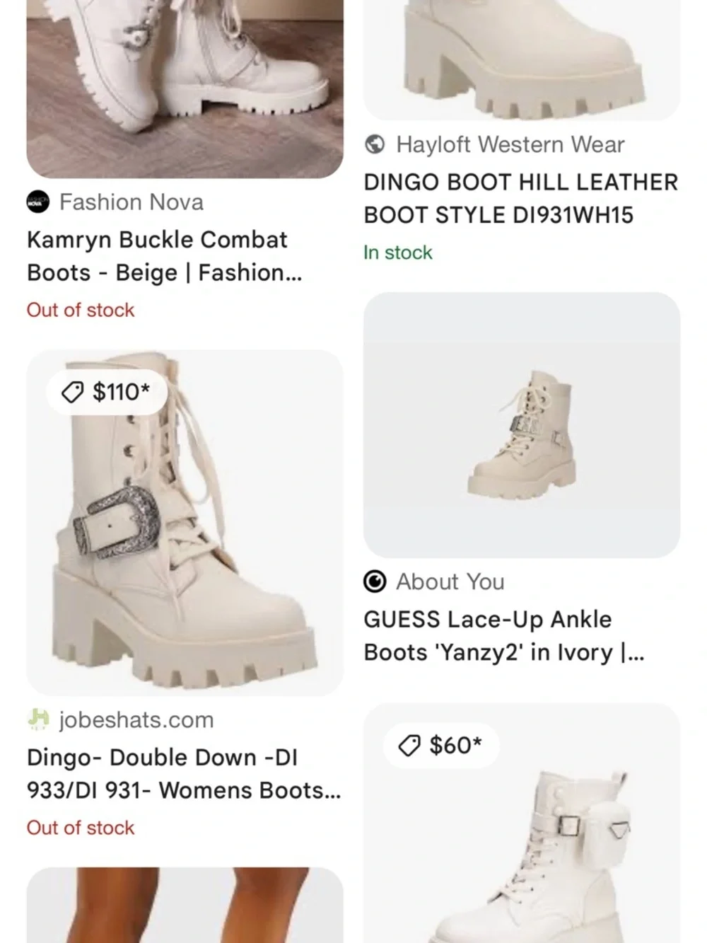 dingo Cream Lace-Up Lug Sole Boot with Silver Buckle